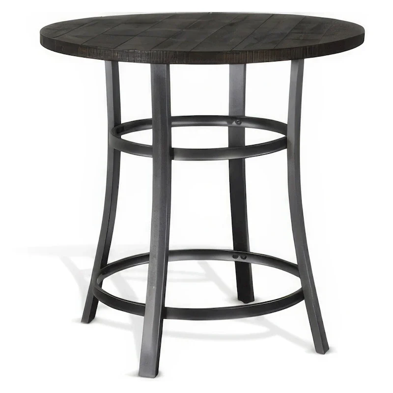Dark Brown & Silver Round Counter-Height Dining Table, Seats 4