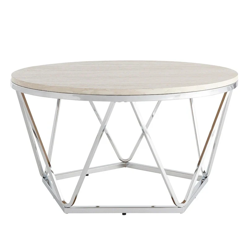 Faux Marble Round Coffee Table with Silver Finish