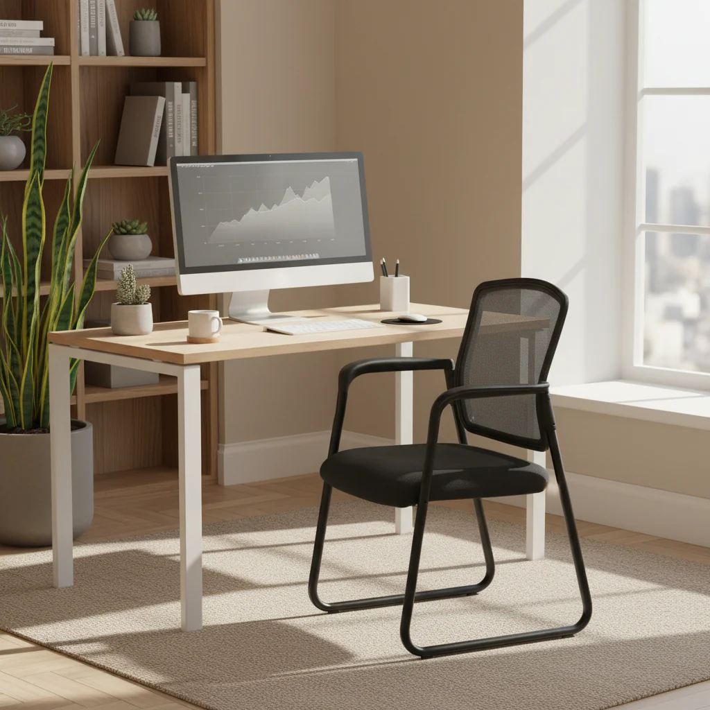 Black Mesh Back Guest Chair with Sled Base & Arms, Set of 2