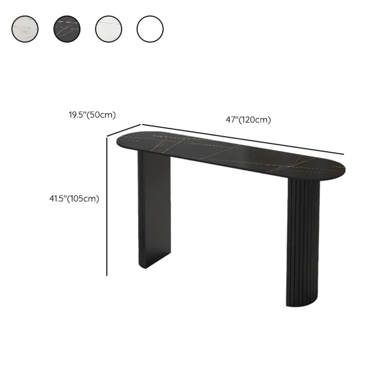 Scandinavian Oblong Black Stone Ribbed Steel Bar Tables