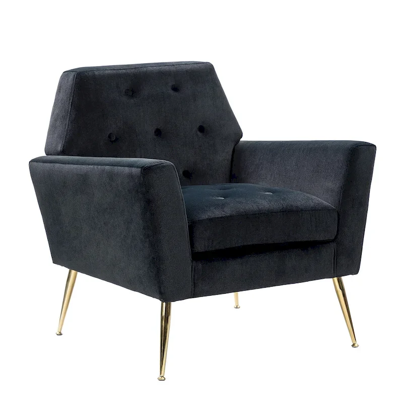 Velvet Tufted Accent Armchair with Gold Metal Legs – 250lbs Capacity