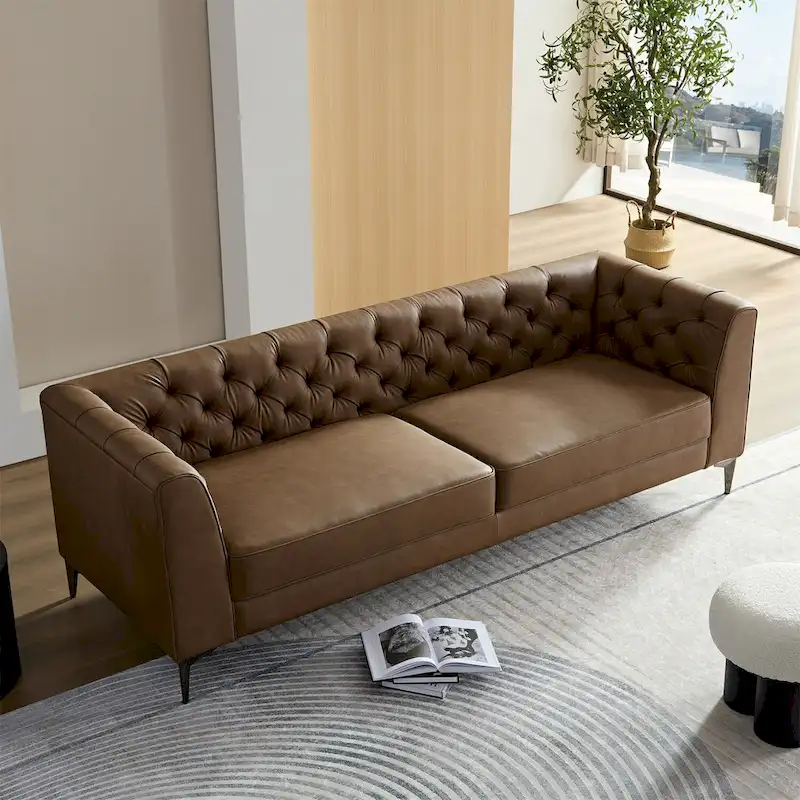 Modern Faux Leather Sofa with Metal Feet