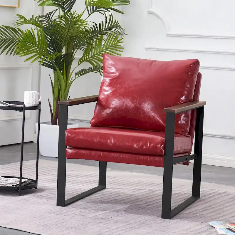 MCombo Modern Accent Chair with Upholstered Cushion, Faux Leather HQ304