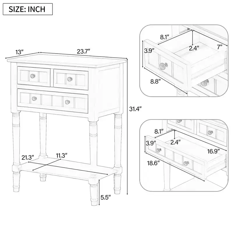 Bellemave Narrow Console Table, Slim Sofa Table with Three Storage Drawers and Bottom Shelf ,Beige
