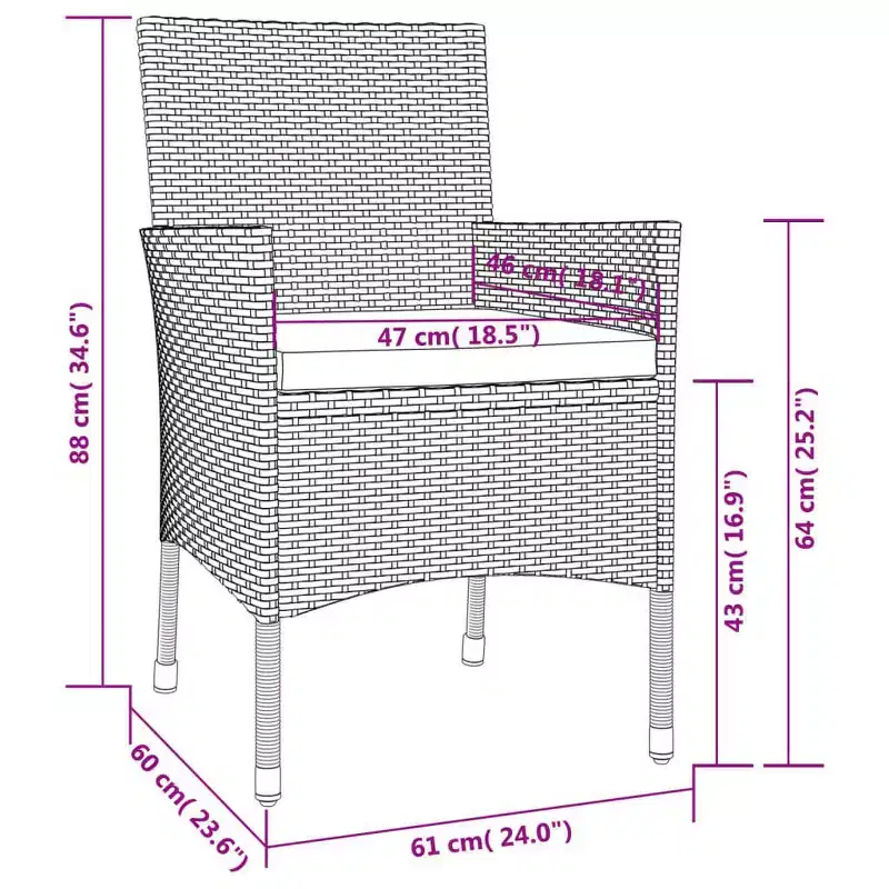 vidaXL Garden Bistro Set Poly Rattan Medium Modern Bistro Set