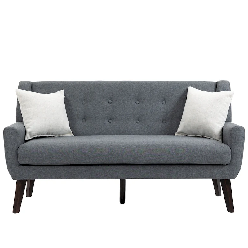 Tufted Linen/Cotton 2-Seater Sofa with Pillows