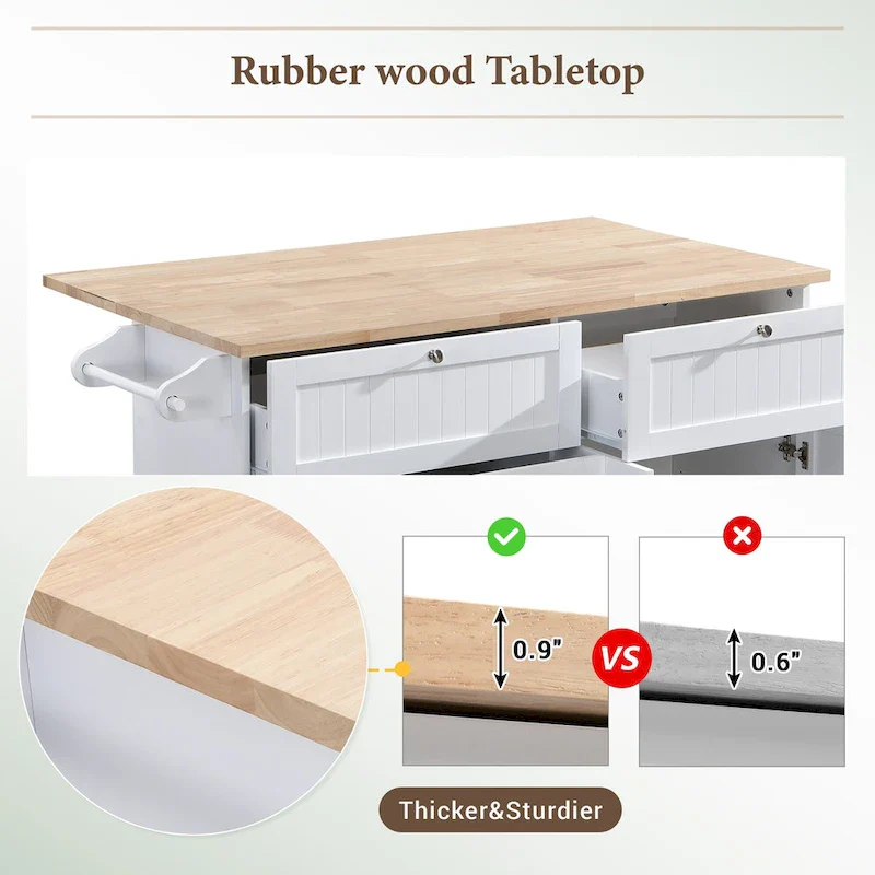 Topmax Farmhouse Kitchen Island Set With Drop Leaf And 2 Seatings