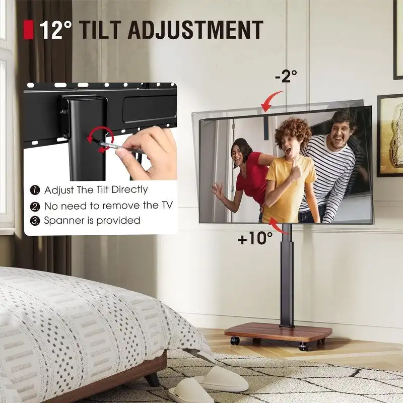 Black / Brown / White Rolling TV Stand with Height Adjustment & Swivel – Single