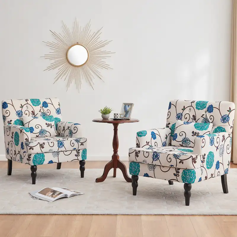 HUIMO Arm Chair Upholstered Button Tufted Accent Chair with Lumbar Pillow Beige/ Grey/ Light Blue/Brown