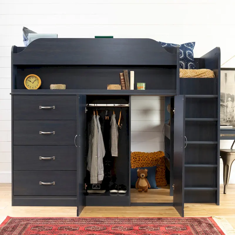 Blueberry Loft Bed with Desk & Storage, Twin, 1-Person