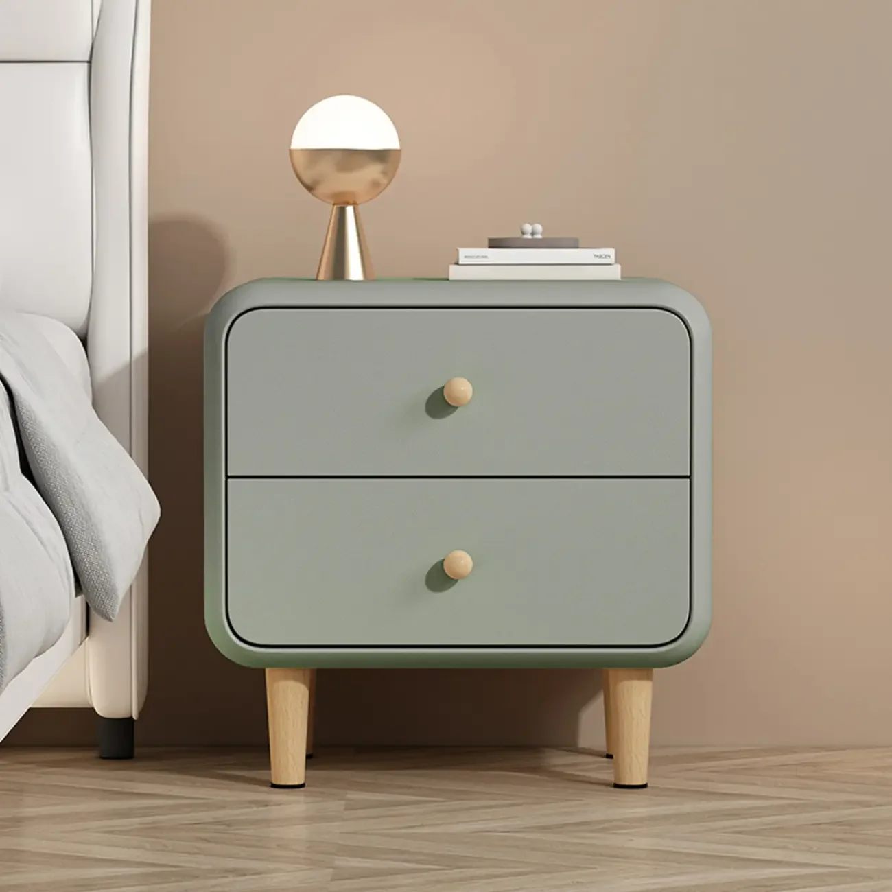 Modern Small Wood 2 Drawer Nightstand with Legs