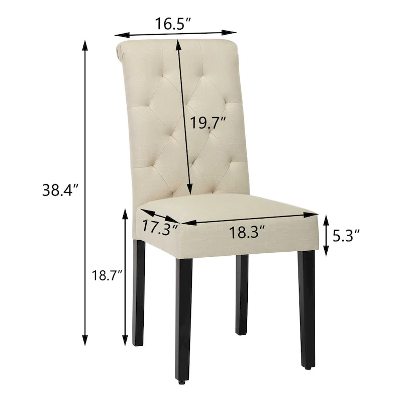 Fabric Upholstery High Back Tufted Parson Dining Chairs and Black Legs Set of 2