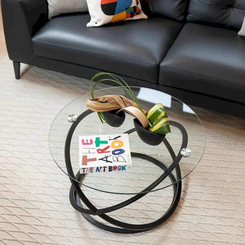 Cross Base Tempered Glass Round Coffee Table