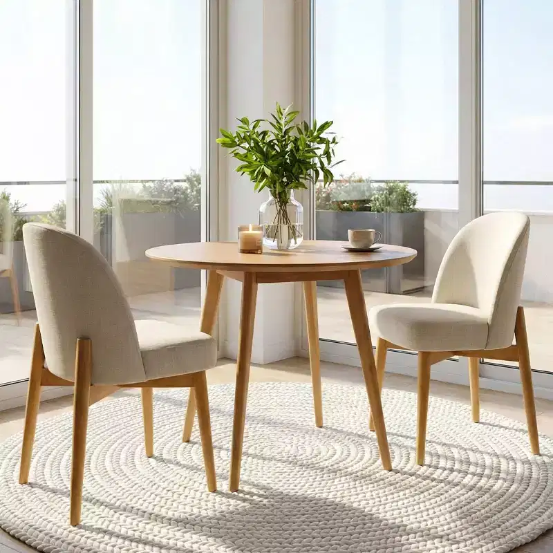 Armless Upholstered Dining Chairs Set of 2, Linen Blend Fabric Side Chairs with Solid Wood Legs, Modern Kitchen Dining Room Chairs - Panipeachy