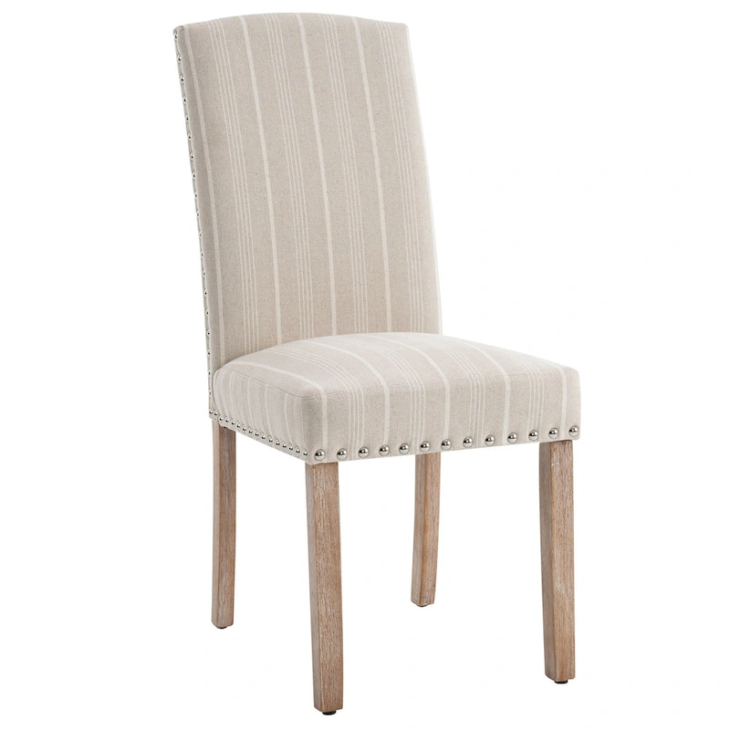 Set of 2 Gray Fabric Dining Chairs with Nailhead Trim