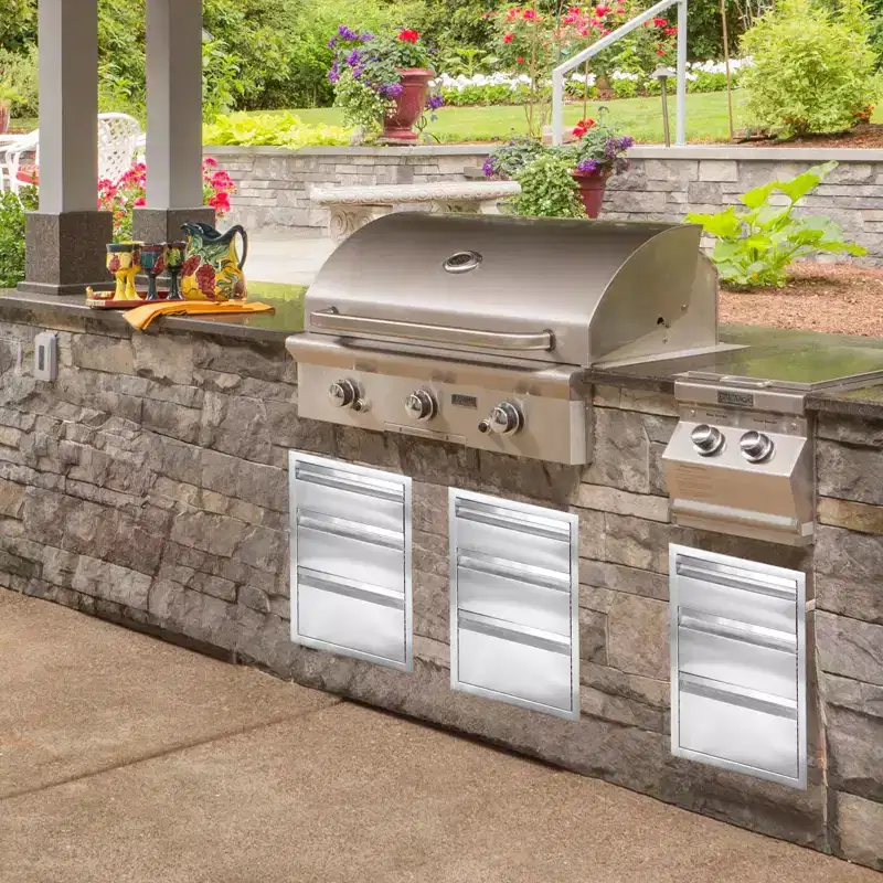 COZONY 16x23x21 Outdoor Kitchen Drawer, Triple-Layer Stainless Steel, Flush Mount, Silver