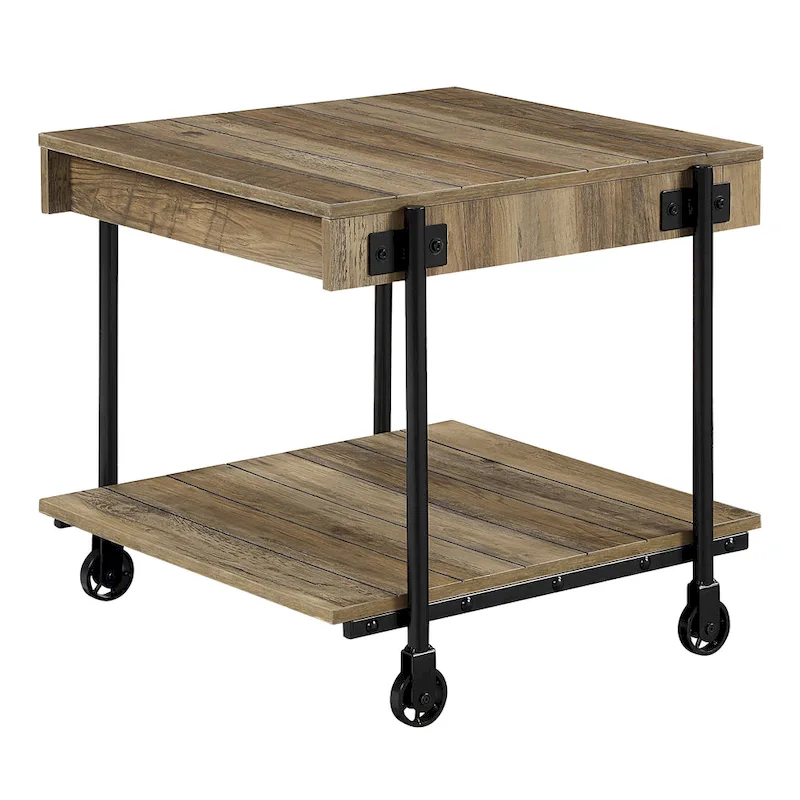 Black Farmhouse Steel 2-Piece Coffee Table Set with Wheels