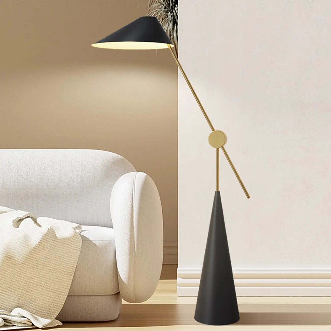 Modern Black Floor Lamp in Triangle Shade & Metal Base