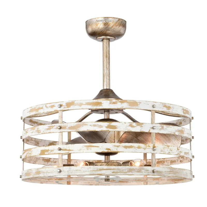 Ketill 24-inch Antique Silver and Weathered White 6 Lights 3 Blades Lighted Ceiling Fan with Remote