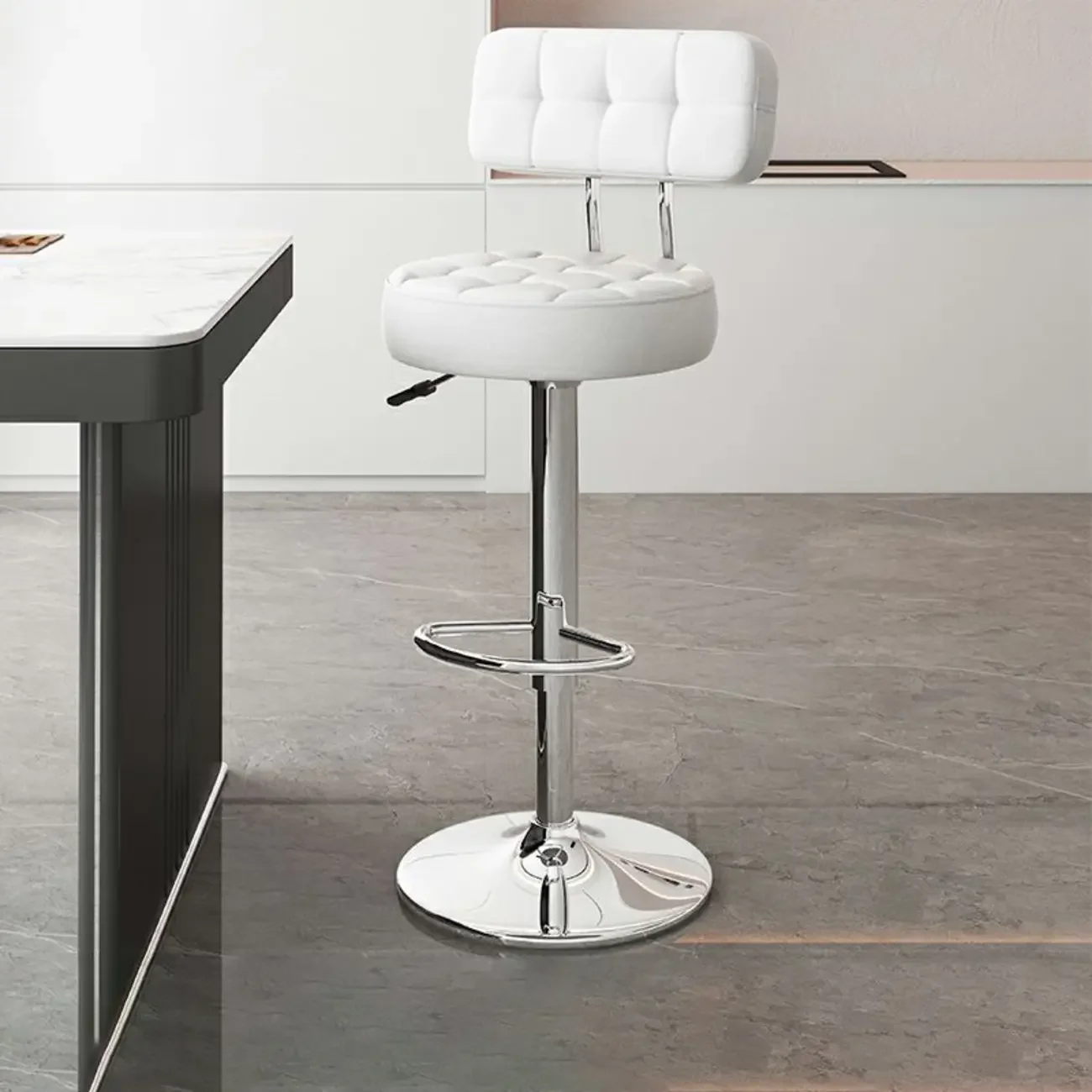 Leather Upholstered Adjustable Swivel Bar Stools