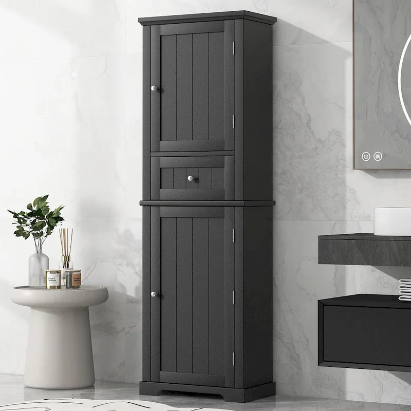 Tall Bathroom Storage Cabinet with Drawer and Adjustable Shelf