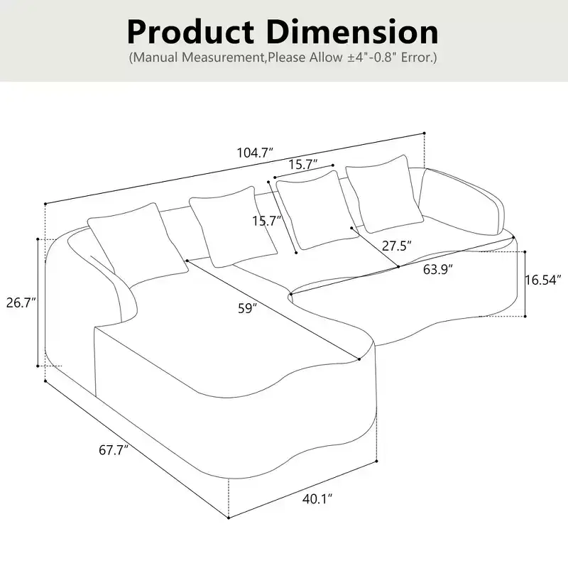 GDFStudio Belmont 104 Full Compression L-Shape Modular Chenille Upholstered Sectional Sofa