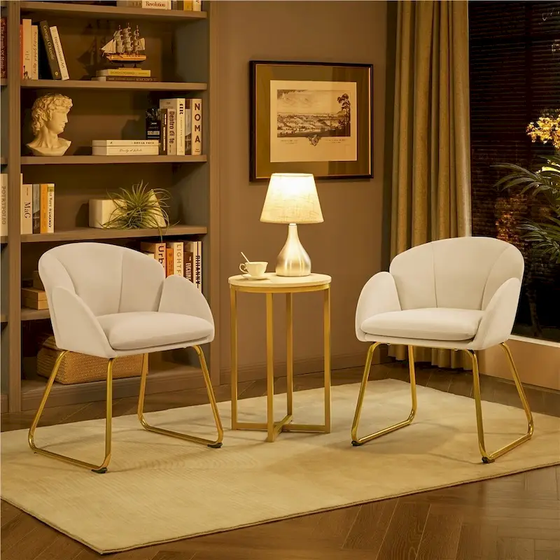 Yaheetech Flower Shape Velvet Armchair Accent Chair with Golden Metal Legs