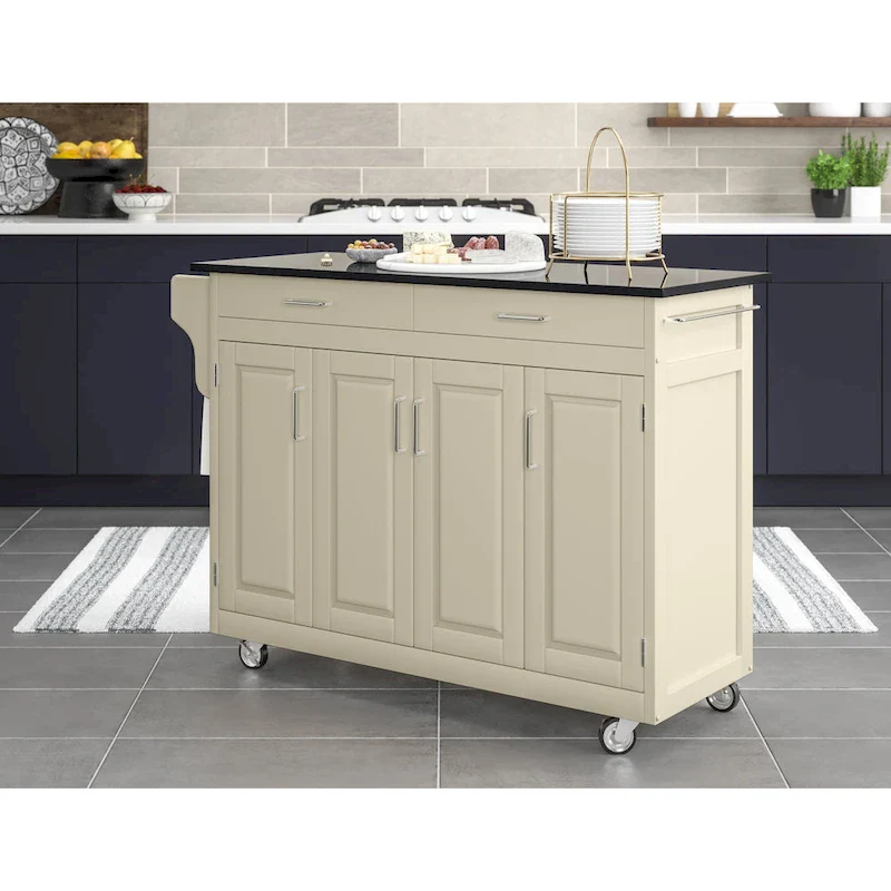 Create-a-Cart White Kitchen Cart with Black Granite Top