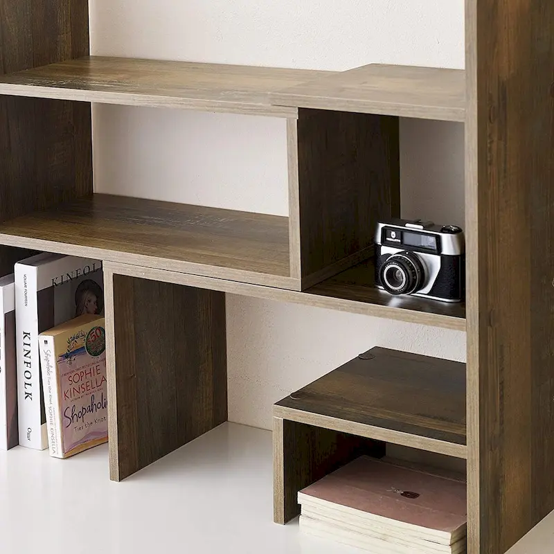 Compact Adjustable Desk Bookshelf - Rustic Brown