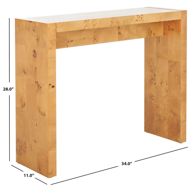 Natural Burl Wood Veneer Narrow Console Table