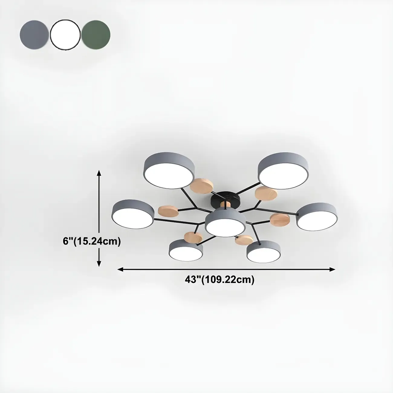 Large Gray Round Metal Semi-Flush Ceiling Light, 7-Light