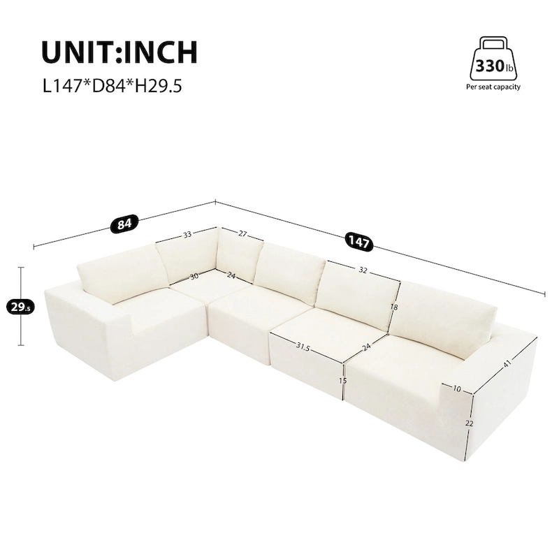 147 Modular Sectional Sofa,L Shaped Wide Seat Couch,Free Combination