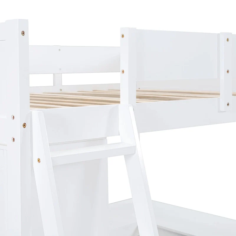 White Full Loft Bed with Desk and Shelves – Single Sleeper