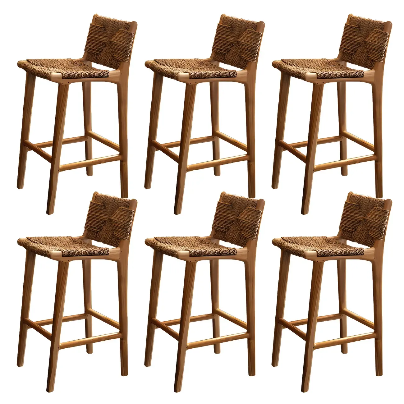 Rustic Reddish Brown Wooden Woven Bar Stool