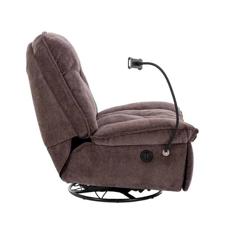 Bronzing fabric swivel recliner with mobile phone bracket