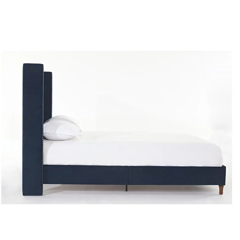 Velvet Upholstered Queen Bed - Wingback with Nailhead Trim