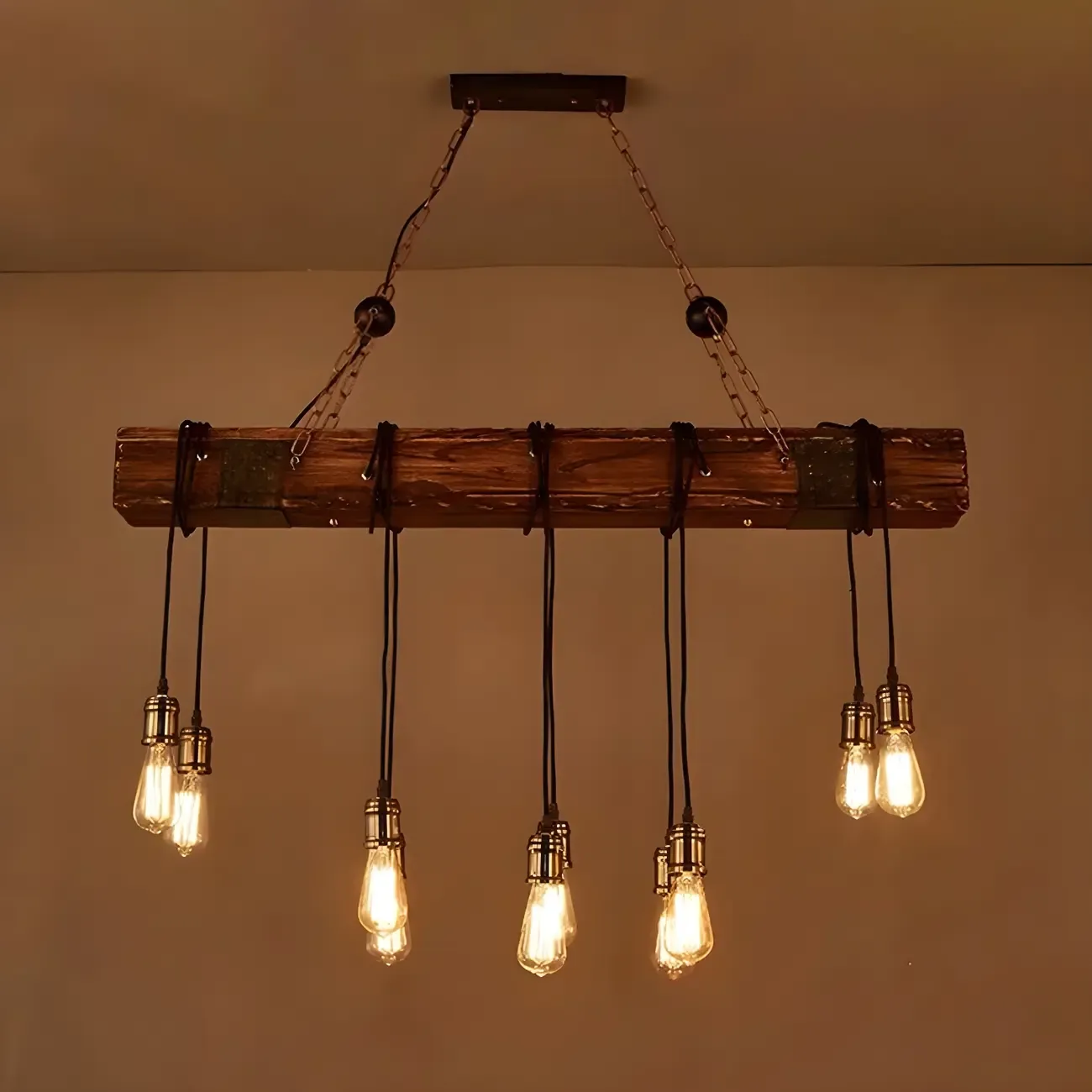 Industrial Brown Wood Large Island Hanging Light