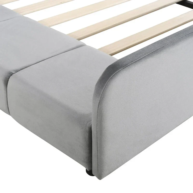 Upholstered Grounded Bed Mother & Child Bed with Bedside Desk and Little Round Stool