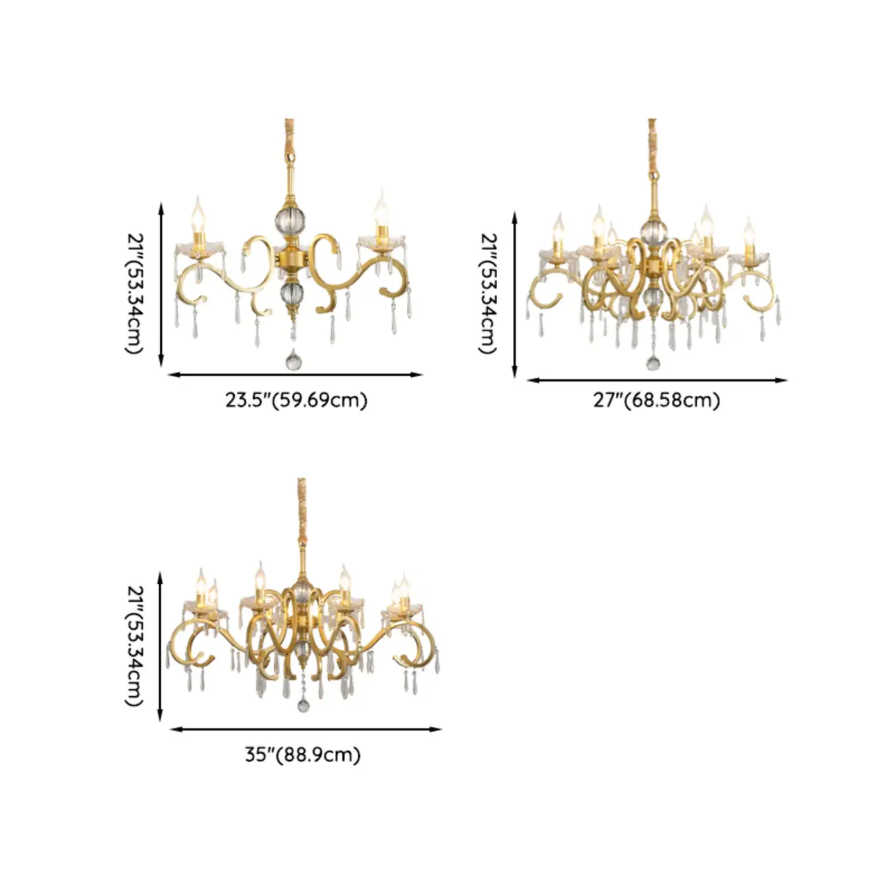 French Gold Crystal Candelabra Chandelier
