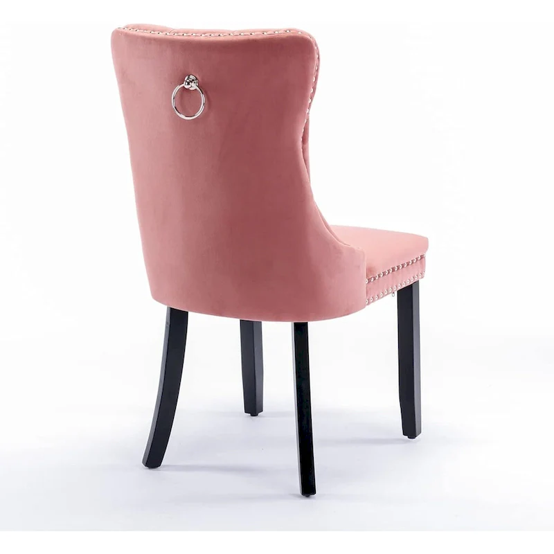 Velvet Dining Chairs, Tufted Solid Wood Armless Chairs Accent Chair with Nailhead Trim and Back Ring Pull