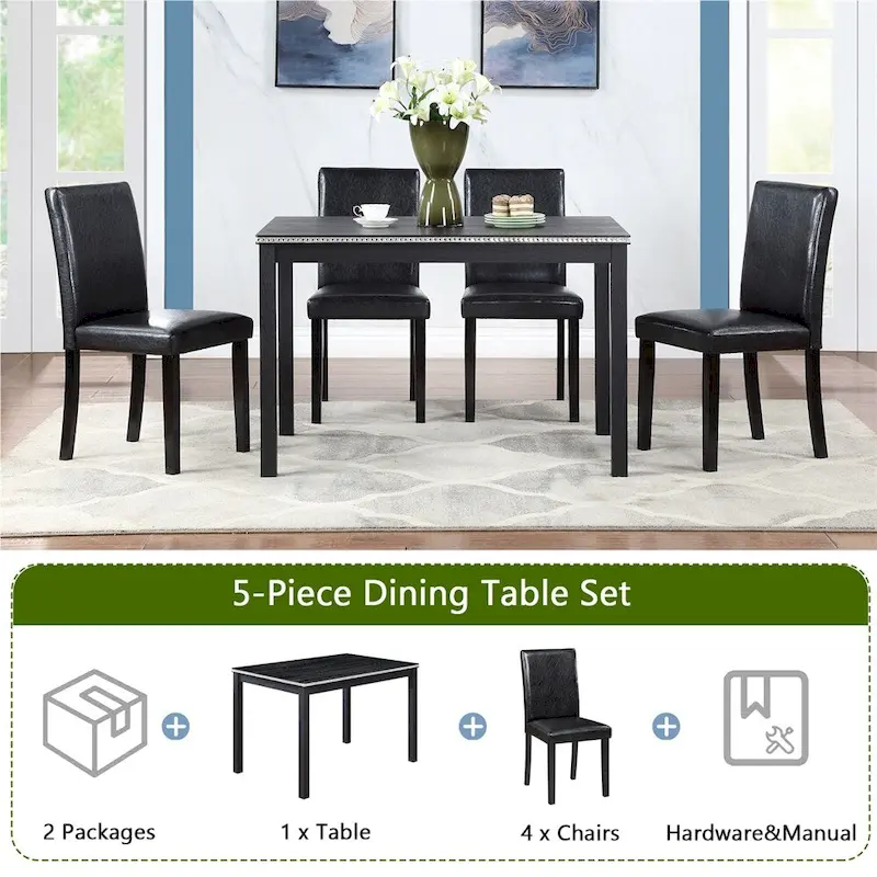 5-piece Wood Dining Counter Height Table and Chair Set