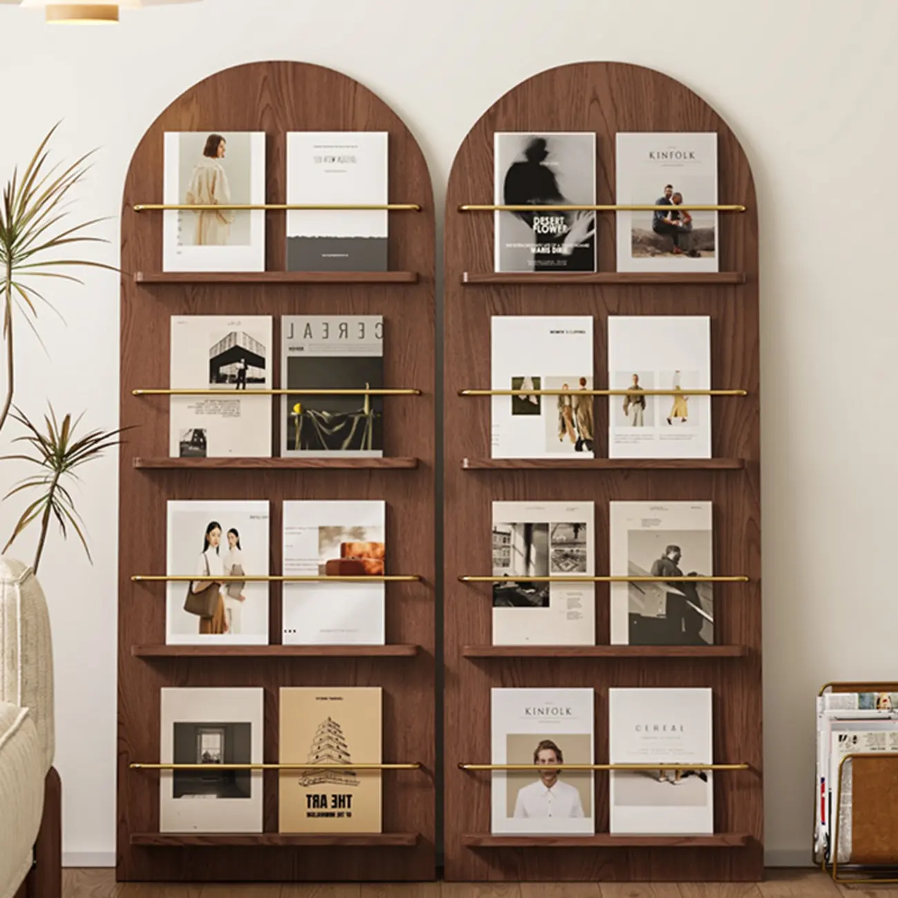 Unique Arched Closed Back Wood Wall Unit Bookcase