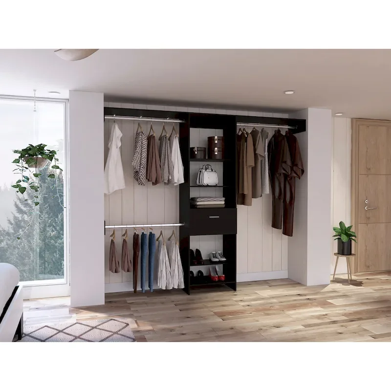 Closet System with Drawer and Shelves - White/Black/Dark Walnut