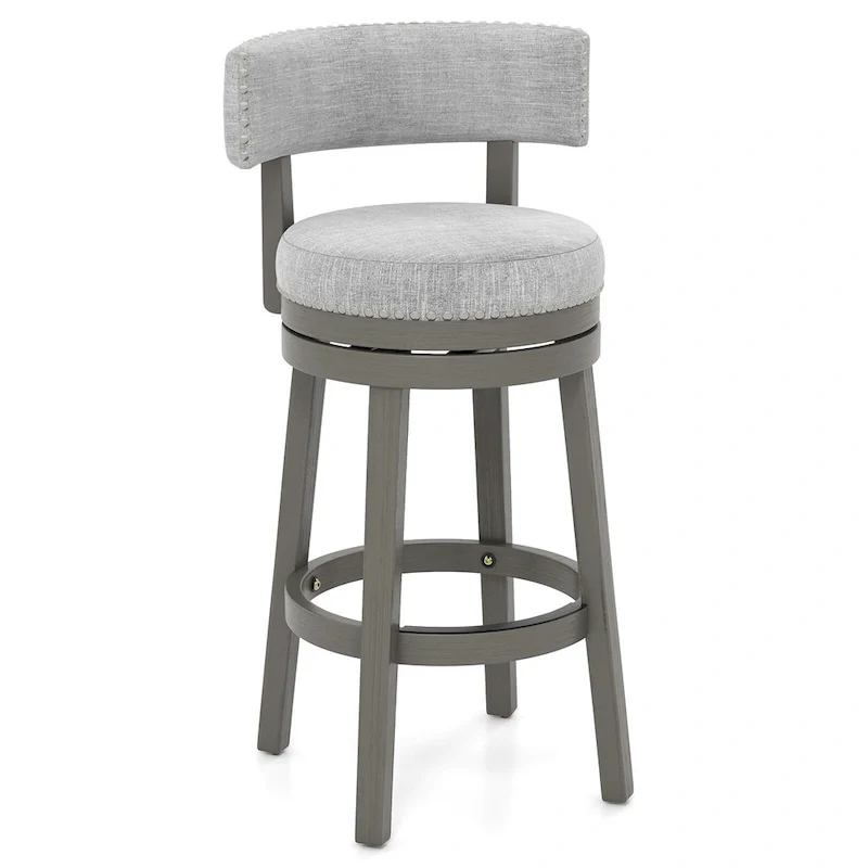 Swivel Bar Stool with Upholstered Back Seat and Footrest