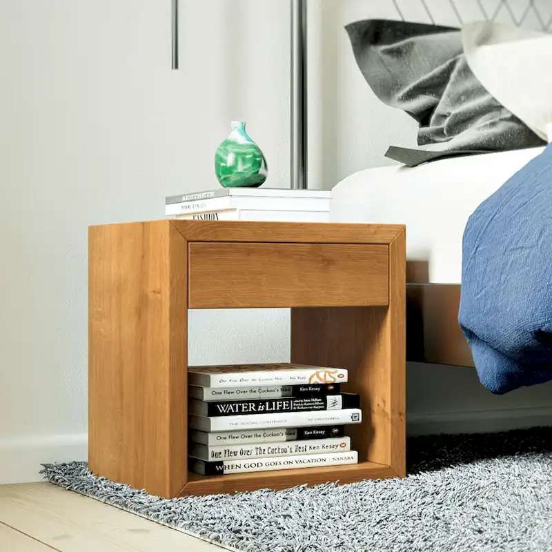 Set of 2 - Handmade Solid Oak Floating Nightstands with Drawer, Side Tables