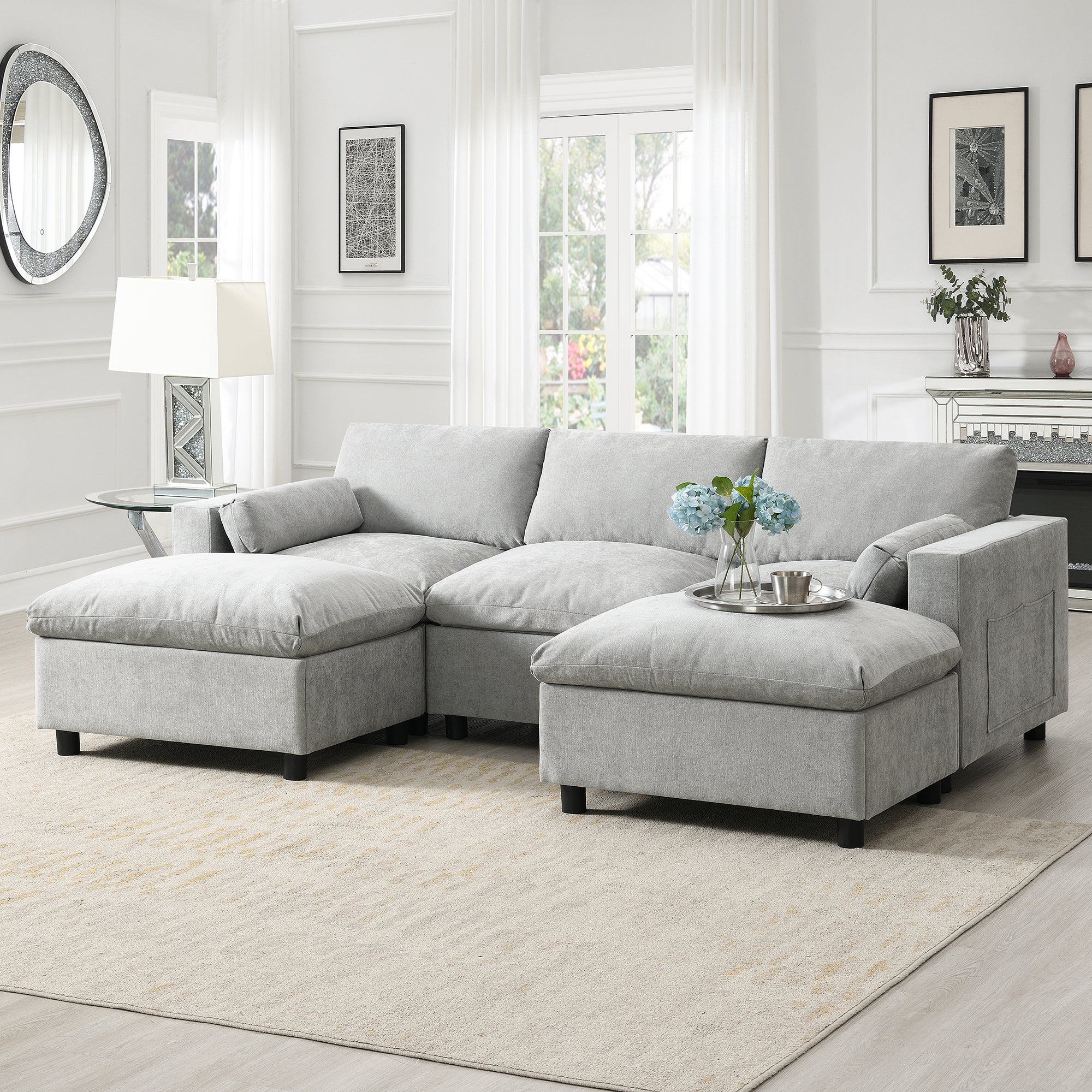 Walker Edison | Modern Cloud Chenille Modular Sectional Sofa with Storage