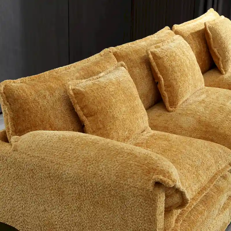 Yellow 112.2 L-Shaped 4-Seat Sectional Sofa in Modern Boucle Fabric with Removable Cushions and Detachable Armrests