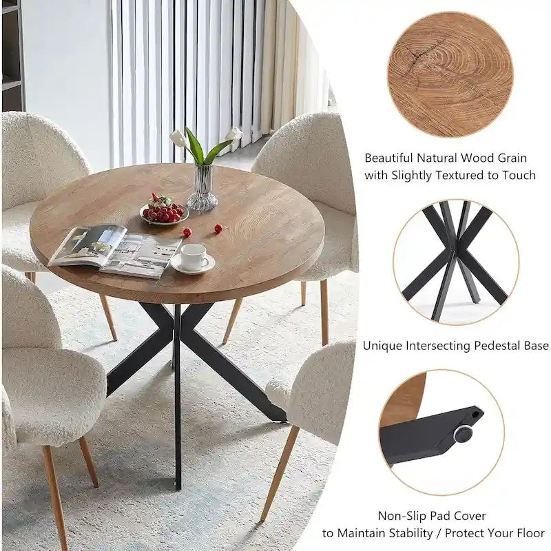 Round Dining Table Set with Sherpa Arm Chairs, Space Saving