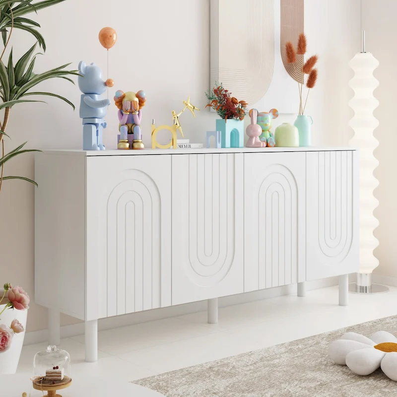 Cupboard Sideboard Storage Cabinet with 4 Doors Pop-up Design,Lacquer