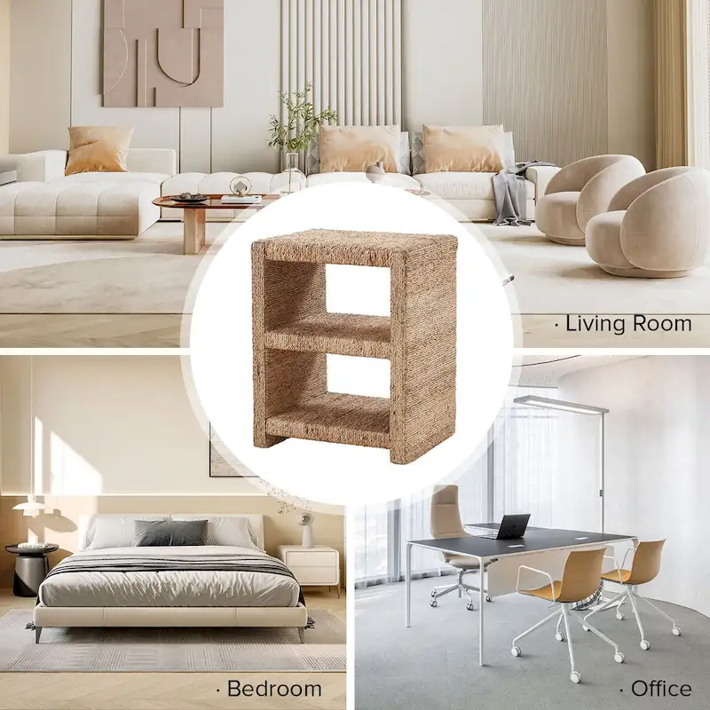 Dominik 24 Grass Rope Side Table with Two Open Shelves by HULALA HOME